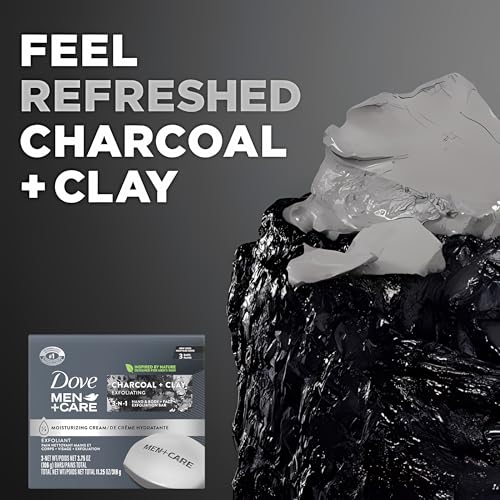 Dove Men + Care Bar Soap Charcoal Clay, 12 Count, 3 in 1 Body Face and Hand Exfoliating, Purifying Bar Soaps for Men, Plant Based with Essential Oils, Moisturizes Dry Skin, Clean Scent, 3.75 oz. Each