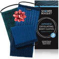 Shower Bouquet Japanese Charcoal & Silver Ion Exfoliating Washcloth Set 2-Pack - Blue & Green Variants