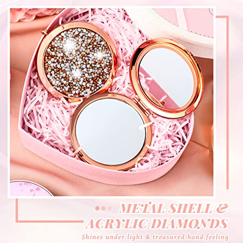 12-Pack Vintage Rose Gold Compact Mirrors for Bridesmaid Gifts - Pocket & Double Lens