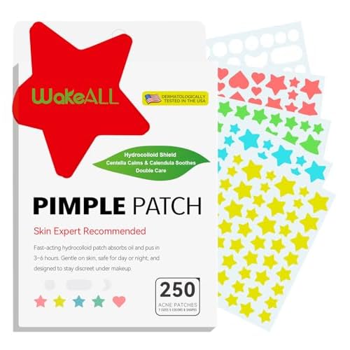 Pimple Patches for Face, 7 Sizes, 5 Shape/Color 250 pcs Acne Patches Hydrocolloid Precise Matches Different Sizes Acne, Spot Stickers With Tea Tree Oil Salicylic Acid Centella Covering Zits Blemishes
