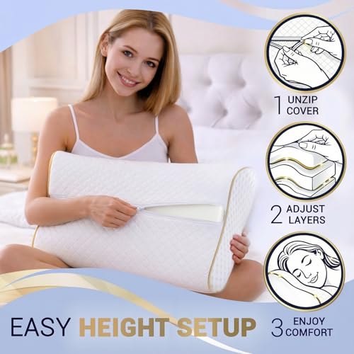 King Memory Foam Pillow 31 x 14 x 5.1 Inches - Ergonomic Cervical Support for Side, Back, Stomach Sleepers