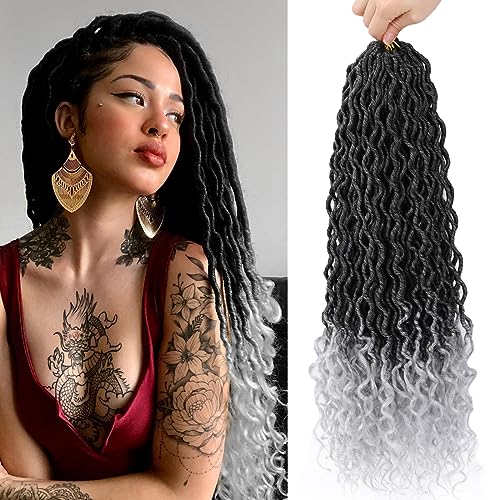Goddess Locs Crochet Hair 18 Inch Faux Locs for Black Women - 6 Packs, 1B/Grey Variation