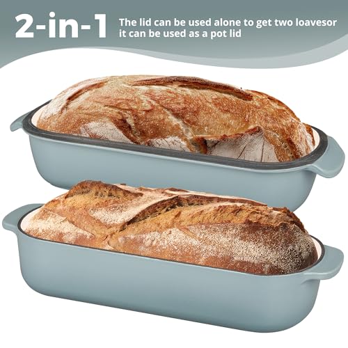 Enameled Cast Iron Bread Loaf Pan with Lid - 12.5x5.5 inch, 5qt, Seasalt