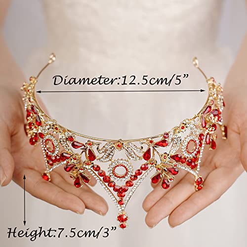 Red Crystal Queen Crown Tiara for Women Wedding Party & Gift - Regal Headband