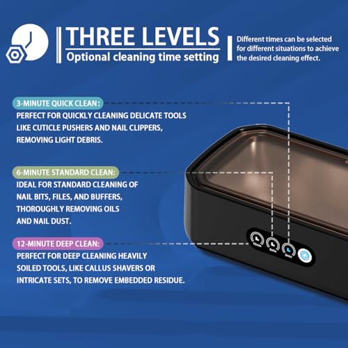 Black Nail Tool Cleaning Machine with 3 Timer Modes and 650ml Sterilizer for Nail Drill Bits & Art Brushes