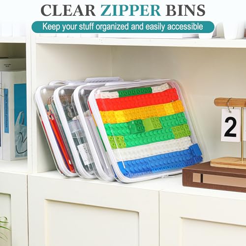 Clear Zipper Storage Cases Set of 4 - 12.6 x 9 x 2 Inches with Handles, White