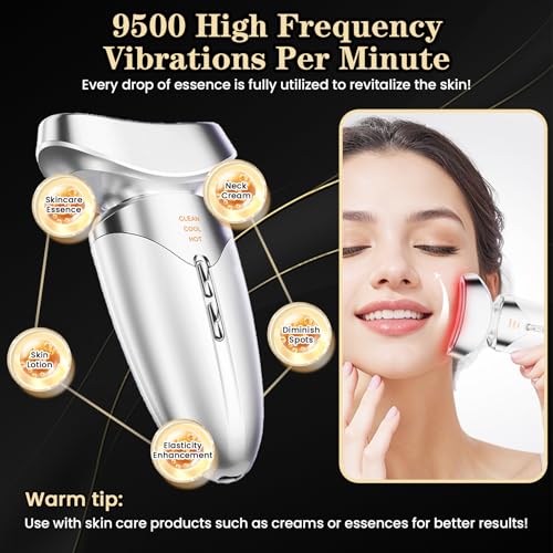 Face Massager, Red Light Therapy for Face and Neck, 3-in-1 Facial Massager Tool, Face Lift Device with Cold & Hot Vibration Technology, Portable Facial Massager for Wrinkles Skin Care, Firming