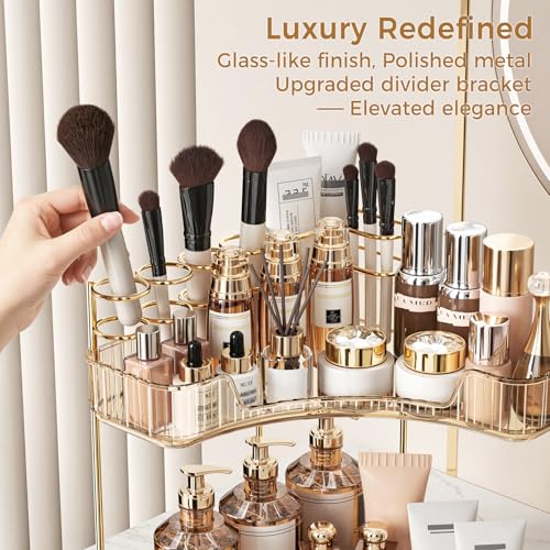 Corner Bathroom Counter Organizer 2-Tier Makeup Storage - Gold