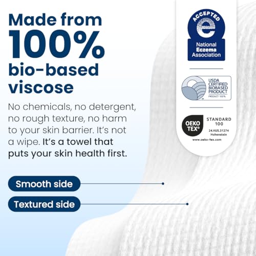 Clean Skin Club Clean Towels¢ç Large, 100% USDA Biobased Face Towel, Disposable Face Towelette, Eczema Association Accepted, Makeup Remover Dry Wipes, Ultra Soft, 1 Pack, 50 Ct