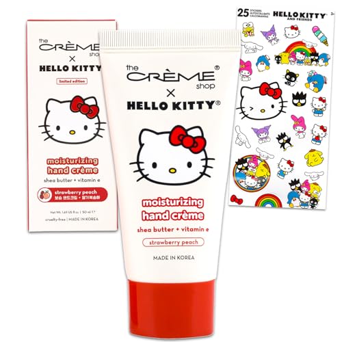 The Creme Shop x Hello Kitty Hand Lotion Pack - Bundle with 1.69 Oz The Creme Shop x Hello Kitty Lotion Scent Strawberry Peach Plus Stickers | Hello Kitty Lotion Set