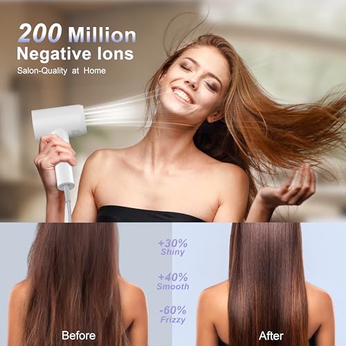 White US-Size Ionic Hair Dryer with Fast Drying & Low Noise - Lightweight & Travel-Friendly