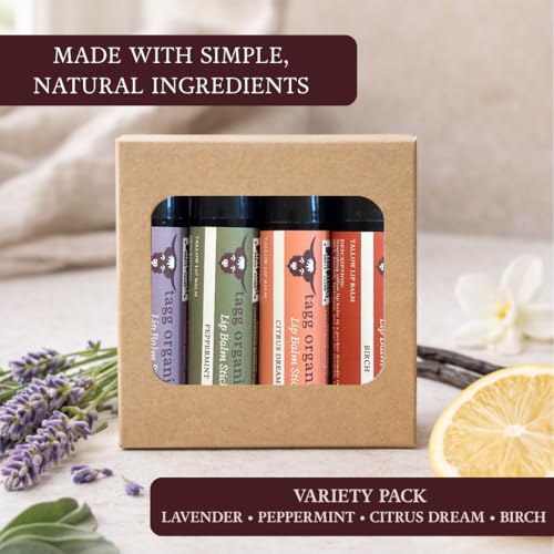 Tallow Lip Balm Variety Pack ? Moisturizing Lip Care with Grass-Fed Tallow, Natural Beeswax & Essential Oils, 4 Pack (.15 oz)