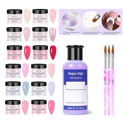 DouborQ Multicolor Acrylic Nail Kit with Drill & 12 Powder Colors for Beginners