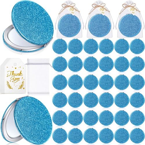 30 Sets Compact Magnifying Mirrors Gift with Thank You Card & Rope Blue