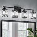 Black 4-Light Modern Crystal Bathroom Vanity Wall Light Fixture - ETL Certified