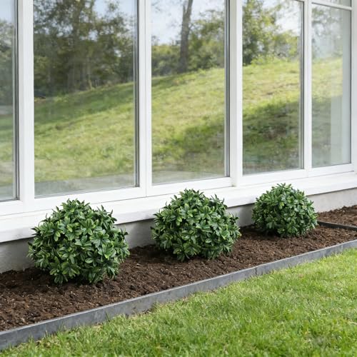 Artificial Boxwood Topiary Bush Set - 15 Inch Faux Greenery with Ground Spike - Green-002