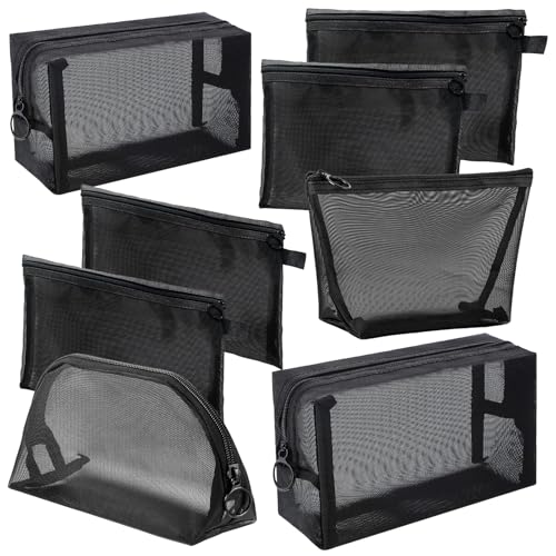 Hotipine 8PCS Mesh Makeup Bag Set - Clear Travel Cosmetic & Toiletry Organizer