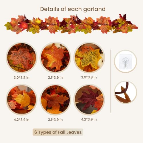 CQURE 40 Pack Fall Leaf Garland 236Ft Autumn Maple Leaves Thanksgiving Decor