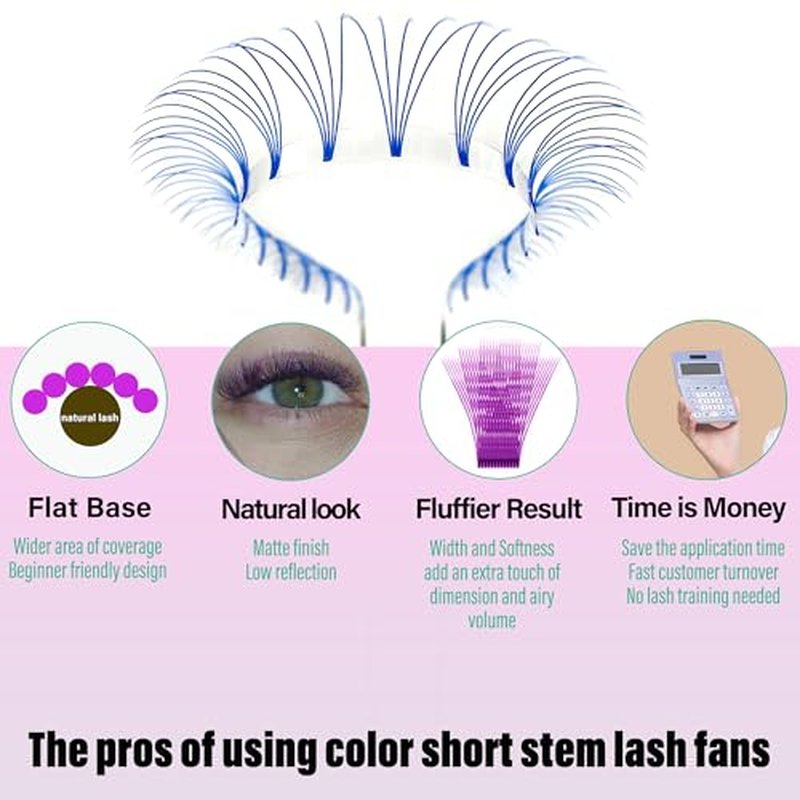Eyelash Extension Colored Premade Lash Fans Short Stem Volume Lash Extensions Supplier 5D Pink Blue Purple Brown 352 Clusters C/D Curl 0.07/0.10 8-15mm MIX (Purple, 5D 0.07 D 8-15MIXED)