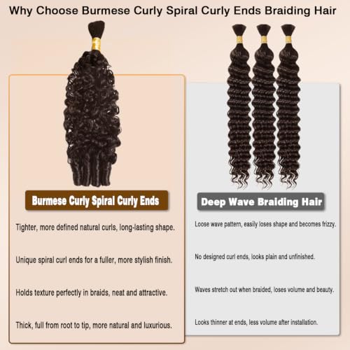 15A Water Wave Human Braiding Hair Extensions - Burmese Curly Spiral Ends, 18 Inch, 120g, Color 4 - Boho Braid Hair