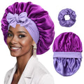 2 Pack Reversible Mulberry Silk Sleep Bonnet for Women - Dark Purple + Light Purple