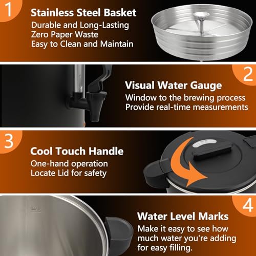 Festa Essential 6L 30-Cup Commercial Coffee Urn - Double Wall Stainless Steel Hot Water Dispenser