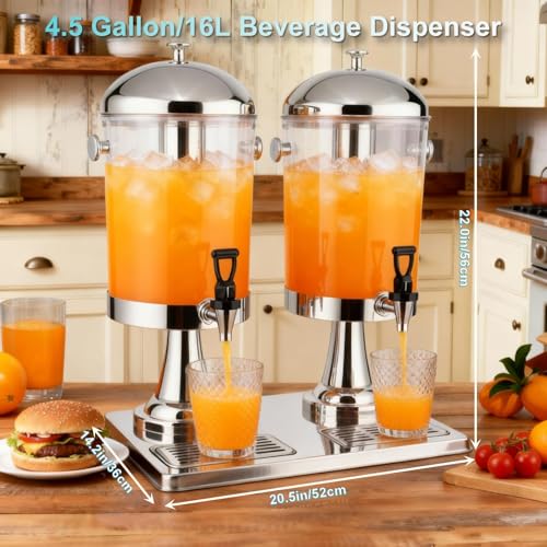 Stainless Steel 4.5 Gallon Drink Dispenser with Stand Ice Core Spigot & Scoop