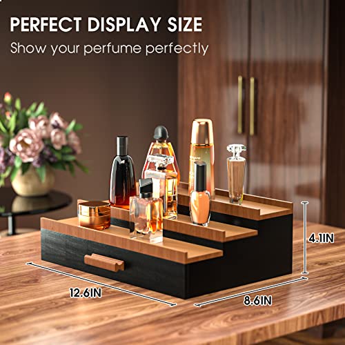 Sephyroth Black Walnut 3-Tier Cologne Organizer with Drawer Storage for Men
