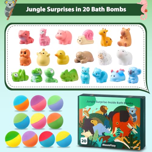 Kids Jungle Bath Bombs with Surprise Animal Toys - Safe, Fun Gift Set
