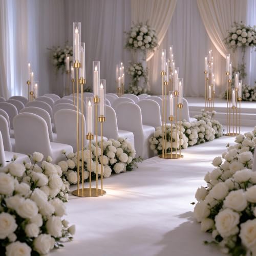 Gold 4-Piece 5-Arm Tall Candelabra Set with Acrylic Shades for Wedding & Events