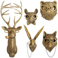 GUASDIE 5PCS Animal Heads Wall Decor Set, Gold Faux Deer & Rabbit Sculptures