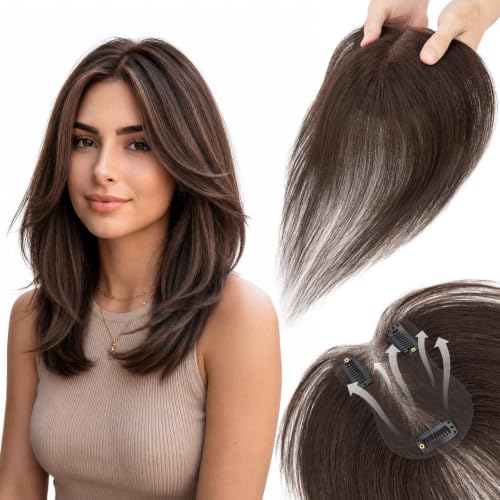 Human Hair Toppers for Women 11 Inch Dark Brown - Natural Volume & Bang Styles - SLEEKALON Variation #S