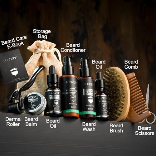 Men's Beard Grooming Kit with Black Variation - Oil, Balm, Wash, Brush & More