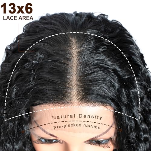 13x6 Lace Front Curly Synthetic Wig - 28 Inch 1B Free Part for Daily & Cosplay