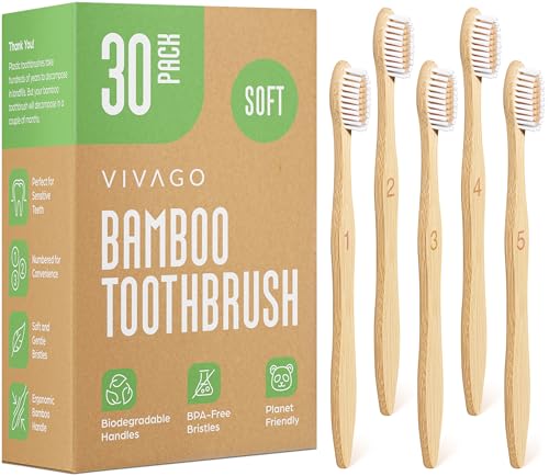 VIVAGO Bamboo Toothbrushes 30 Pack Soft Bristles Eco-Friendly for Adults - Variation of THIS listing