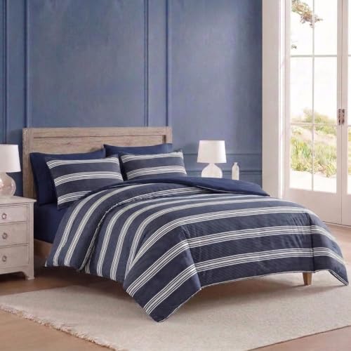Nautica Twin XL Comforter Set with Matching Sham - Navy Stripes