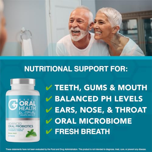 Great Oral Health Mint Oral Probiotics for Bad Breath - 60 Chewable Tablets, Dentist Formulated