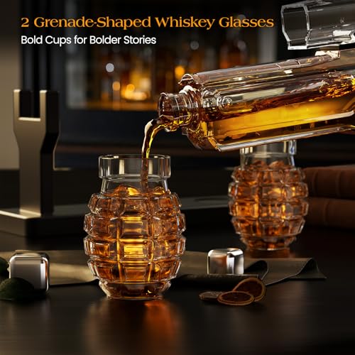 Kollea Whiskey Decanter Set with Grenade Glasses - Unique Gift for Him