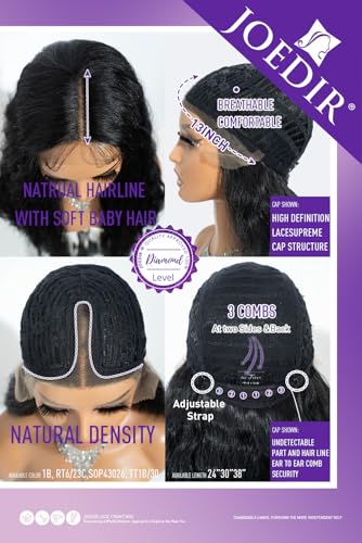 30 Inch Wavy Lace Front Wig for Women - Deep Part Natural Hair with Baby Hair - Black Variation