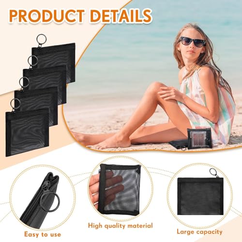 Mini Mesh Zipper Pouch 5x4 Inches - Black Nylon Bag Bulk 30 Pieces