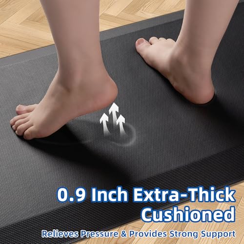 Extra Thick Anti-Fatigue Kitchen Mat Set - Black 20x32 + 20x48 Inches