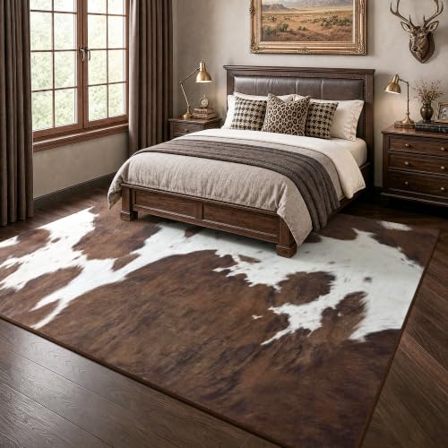 Foxmas 6x9 Brown Cow Print Rug - Southwestern Animal Pattern, Non-Slip, Machine Washable - Variation of THIS listing