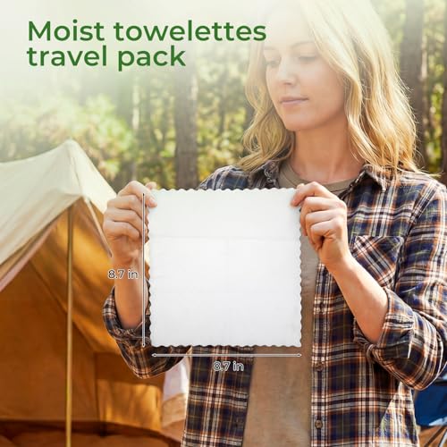 Body Wash Towelettes Scented Lemon Moist Cotton Towel Moist Towelettes Travel Size Individually Wrapped Bulk for Hiking Gym Camping Outdoor Sports (50 Pack)