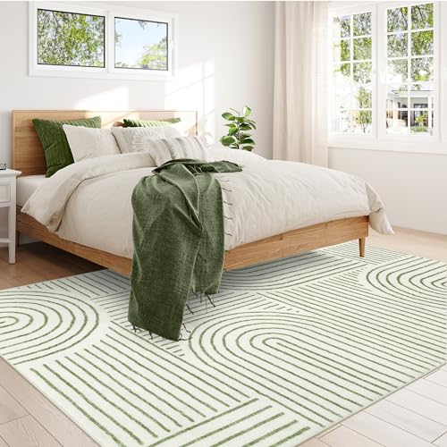 Lahome Abstract 8x10 Green Living Room Rug - Non-slip, Washable Area Carpet