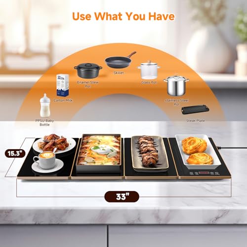 FEPPO Electric Warming Tray 4-in-1 Food Warmer Buffet with Black and Gold Finish
