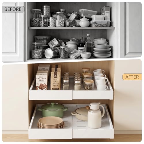 White 4 Pack Pull Out Cabinet Organizers Adjustable Width 12.4-20.27 inches