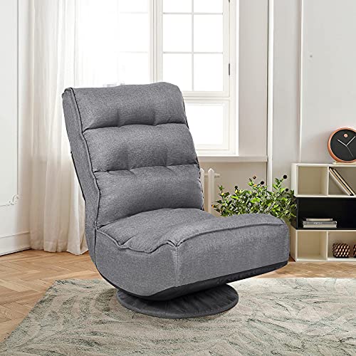 GIANTEX 360 Degree Swivel Gaming Chair Grey - Adjustable & Foldable Floor Seat