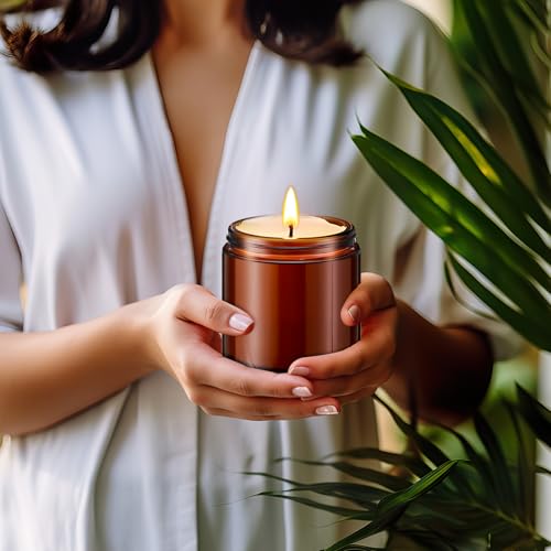 Norme 24 Pieces 16 oz Glass Jars with Lids Empty Storage Containers Leakproof Candle Jars Round Cosmetic Jars for Storing Lotions Powder Ointments Candle Making (Amber)