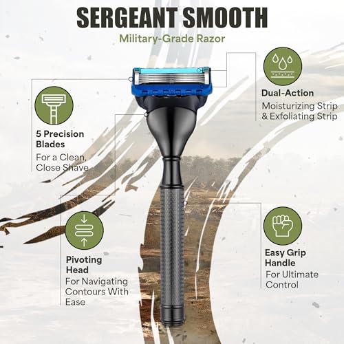 Duty & Dapper | Sergeant Smooth 5 Blade Razor With Lubricating Strip and Exfoliating Strip | Heavy Duty Tough Military Grade Shaving Razors and Accessories For Men