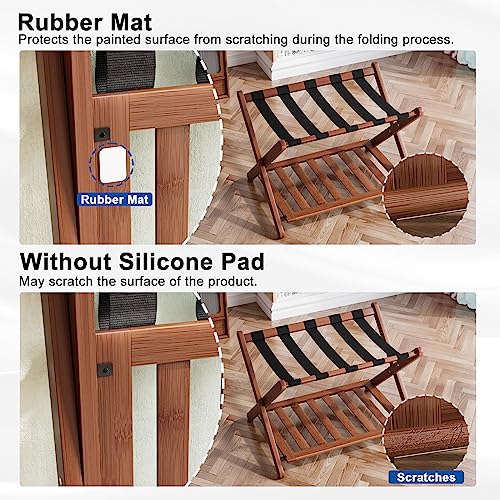 Walnut Fully Assembled Luggage Rack with 5 Nylon Straps – Foldable Suitcase Stand for Guest Room
